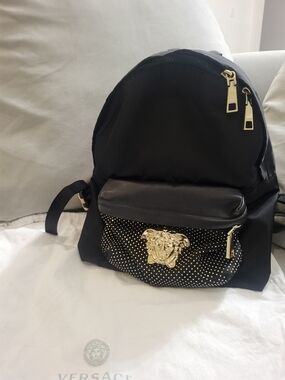 Versace Palazzo Medusa Gold Studded Nylon Backpack Black